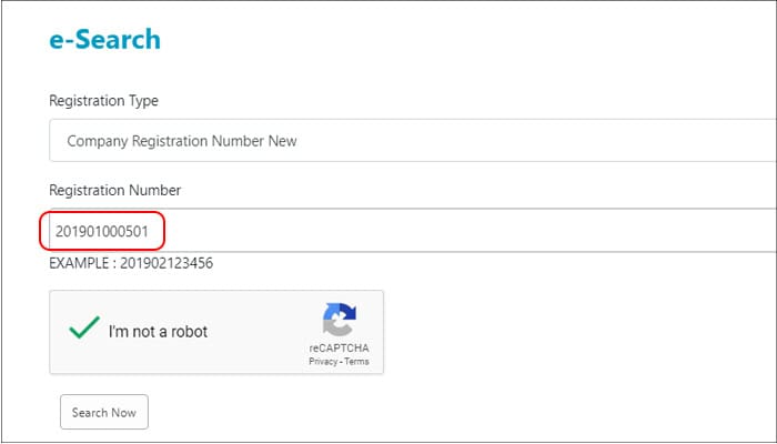 how to check company registration number by company name in malaysia